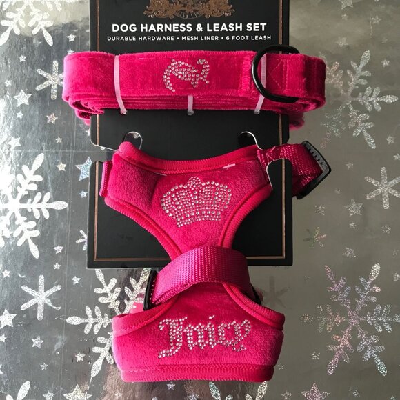 Juicy Couture Harness and Leash Set Mesh Liner Velour Pink Extra Small - Picture 2 of 3